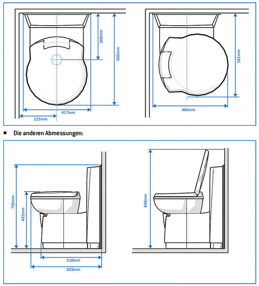 Toilette a cassetta C262-CWE, scarico elettrico, plastica bianca 67108