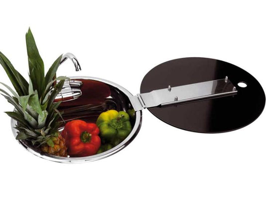 Lavello in acciaio inox con rubinetto e coperchio in vetro, Ø 30cm 70507