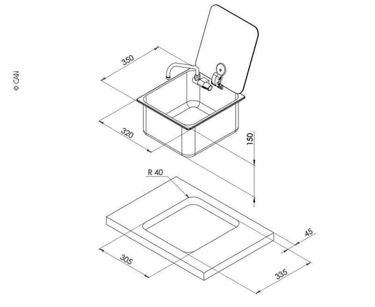 Lavabo quadrato in acciaio inox con coperchio in vetro 70508