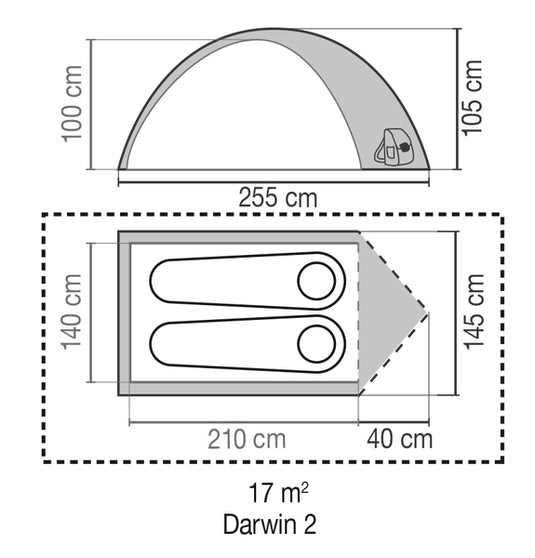 DARWIN 2 - Tenda a cupola per 2 persone, 3000 mm, pali in fibra di vetro. 900033