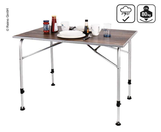 Tavolo da campeggio LEVI FAMILY 115x68x59-72cm, design nobile in legno, resistente alle intemperie 910571