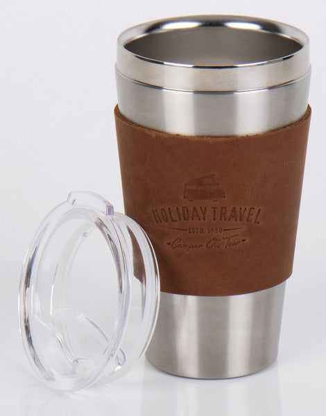 Tazza sottovuoto in acciaio inox HOLIDAY TRAVEL 450ml, con polsino in pelle 930953