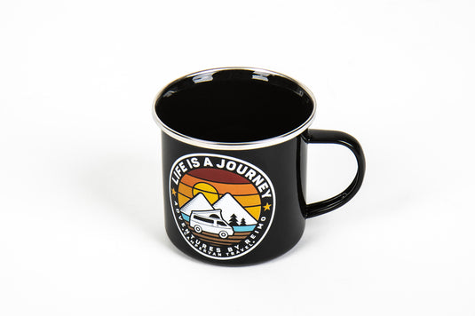 Tazza con cannella LIFE IS A JOURNEY H8cm Ø8,5cm 350ml, nero 930971