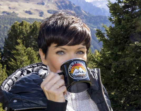 Tazza con cannella LIFE IS A JOURNEY H8cm Ø8,5cm 350ml, nero 930971