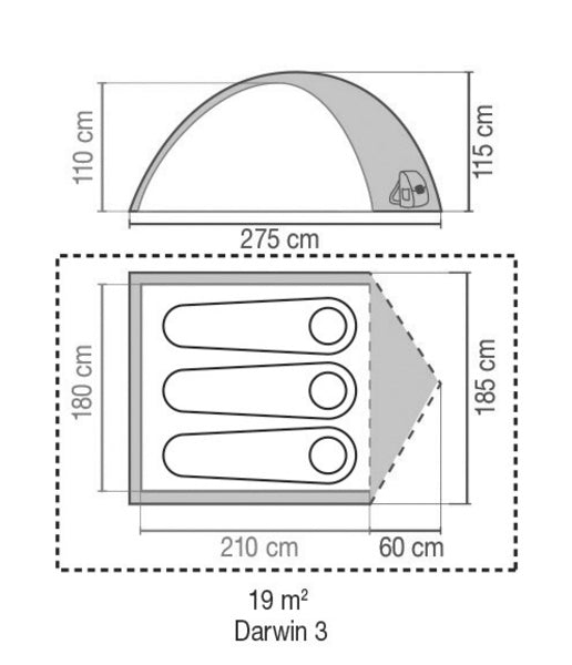DARWIN 3 - Tenda a cupola attiva per 3 persone, pali in fibra di vetro 96152