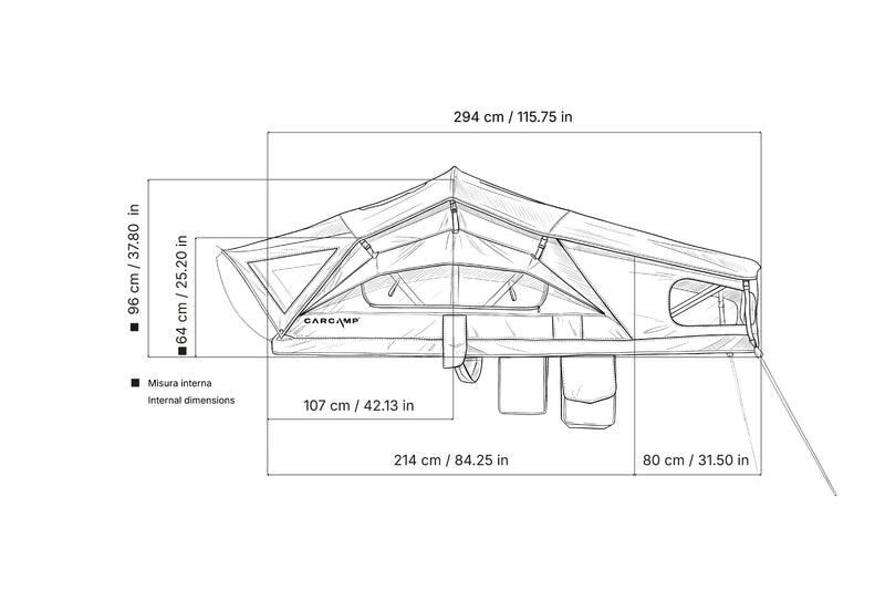 Carica immagine in Galleria Viewer, Carcamp tenda da tetto ALBA disegno tecnico
