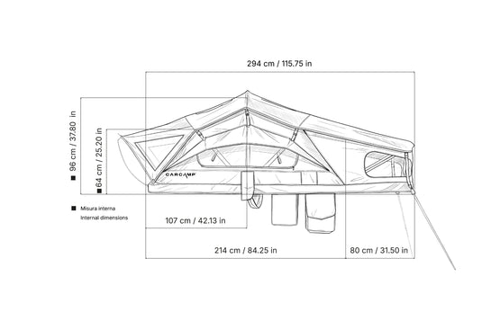 Carcamp tenda da tetto ALBA disegno tecnico