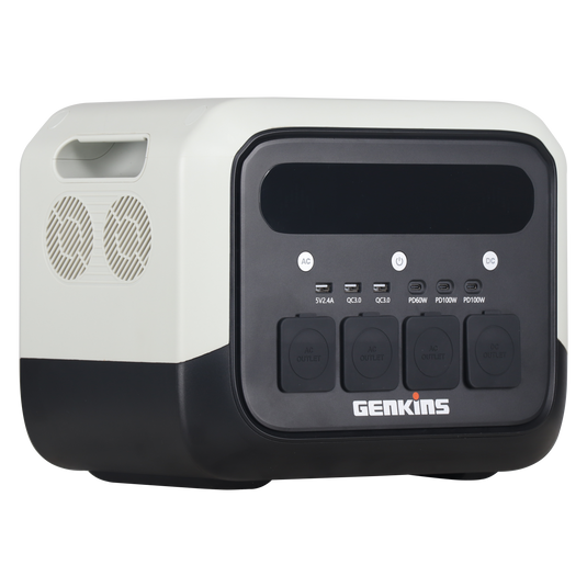 Power station portatile Genkins PRO1200, vista anteriore e laterale