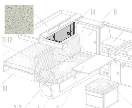 VW T3 Armadio posteriore in lino con ripiano in laminato Granitto come kit 13205015