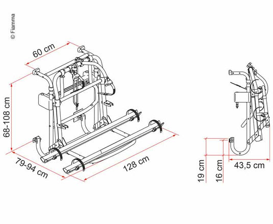 Portabiciclette posteriore Carry Bike Lift 77 per 2 ruote, carico massimo 60kg 44443