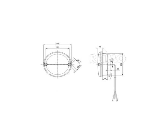 Arresto LED/luce posteriore 12V, 3/3/0, 3W IP67 Cavo 500 mm rosso 47650