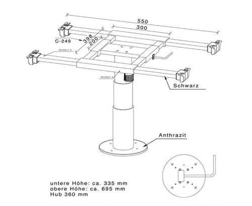 Tavolo elevatore a colonna singola Altezza di sollevamento 335-695mm grigio chiaro 57101