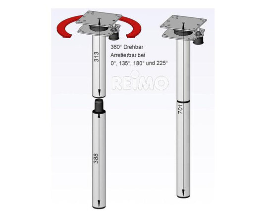 Piede da tavolo 701mm, divisibile fissato a 0°,135°,180°,180° e 225°! 57112