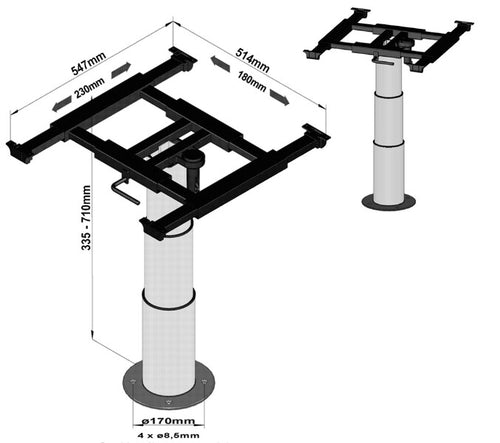 Telaio di sollevamento a colonna singola, spostamento X=180mm, Y=230mm 57113