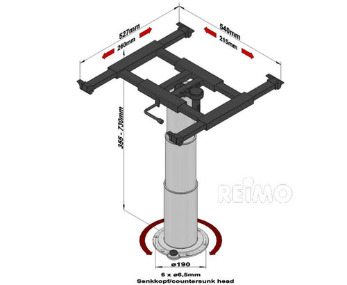 Tavolo elevatore a colonna singola 355-730mm, corsa 375mm 57116