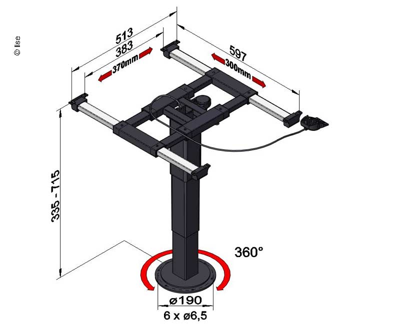 Load image into Gallery viewer, Tavolo elevatore a colonna singola 335-715mm, girevole a 360°. 57119
