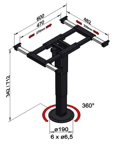 tavolo elevatore a colonna singola 340-715mm, altezza superiore e inferiore 57123