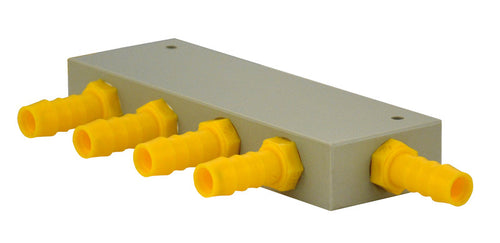 Blocco di distribuzione dell'acqua 4 uscite per tubo da 10 mm bianco-giallo 65026