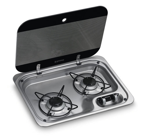 Fornello a gas in acciaio inox a 2 fiamme con copertura a gas HBG2335 70452