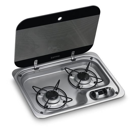 Fornello a gas in acciaio inox a 2 fiamme con copertura a gas HBG2335 70452