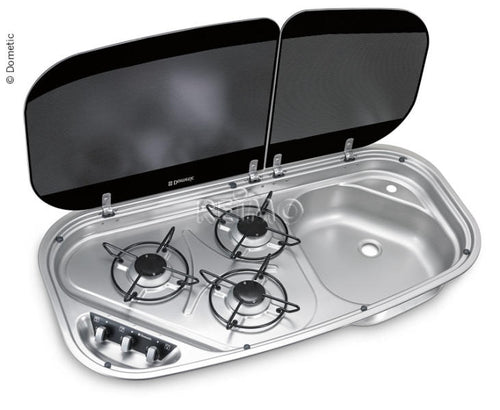 Combinazione lavello/cucina a 3 fiamme 840x436 mm, acciaio inox 30mbar, HSG3436 70476