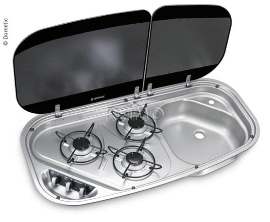 Combinazione lavello/cucina a 3 fiamme 840x436 mm, acciaio inox 30mbar, HSG3436 70476