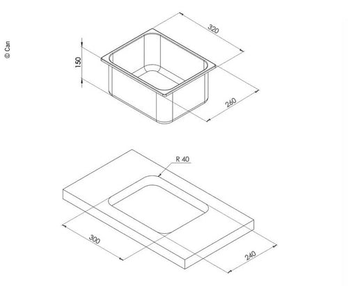 Lavello da incasso in acciaio inox 26 x 32 x 15cm 705100