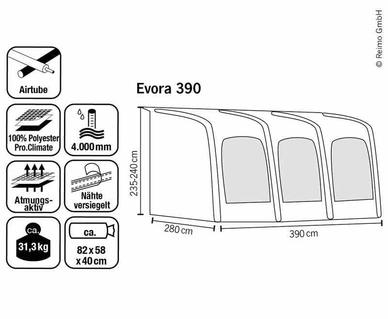 Carica immagine in Galleria Viewer, Tenda da sole per roulotte EVORA 390 PRO CLIMATE, traspirante 9000092

