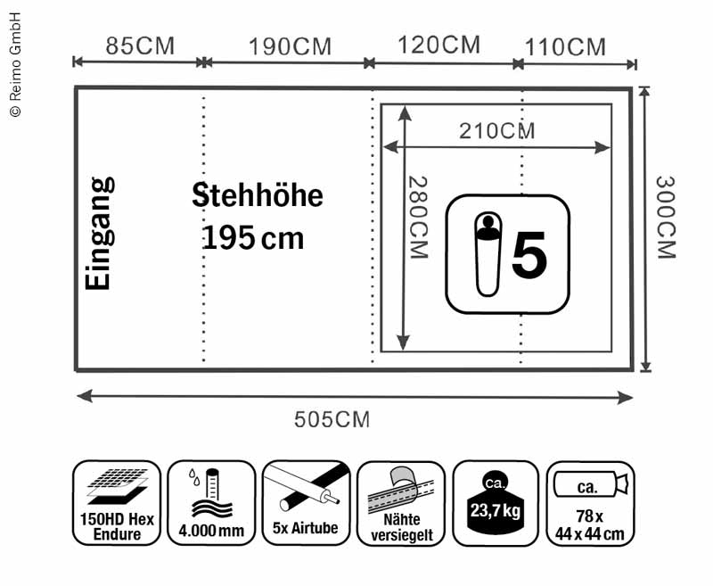 Load image into Gallery viewer, Tenda familiare AIRDALE 5, 300x505x210 cm, fino a 5 persone 900041
