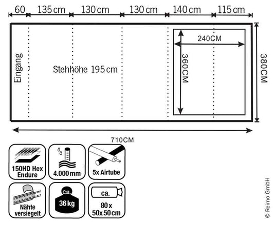 Tenda familiare AIRDALE 6, 710x380x210, tubi aria 900044