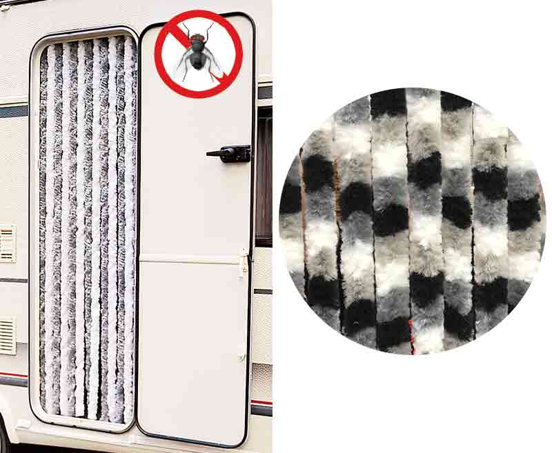 Load image into Gallery viewer, tenda in pile 56x185 bianco/grigio/nero per camper e caravan 912632
