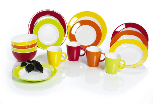 Set di piatti in melamina Rainbow, 12 pz. per 4 persone, rosso, arancione, giallo + verde limegreen 917049