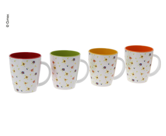 Set tazza in melamina 4 pezzi con decorazione floreale esterna e parte interna colorata 917090