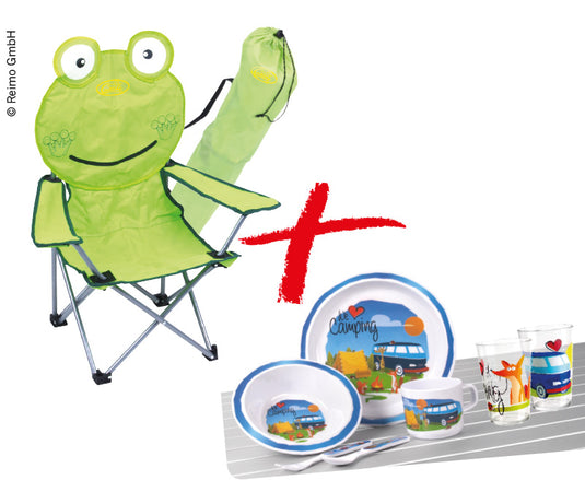 Set "Camp4 KIDS" sedia pieghevole per bambini con stoviglie e bicchieri 920400