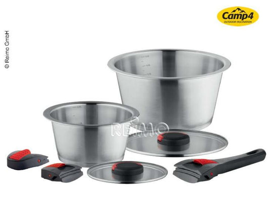 Set di pentole da campeggio Quick Clack 7 pezzi: 2 pentole con coperchio e manic 92199