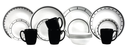 Geschirr-Set CORELLE BLACK-WHITE 16tlg. für 4 Pers., bruchfest 923193