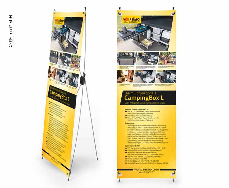 Load image into Gallery viewer, X-Banner - Motivo: Reimo Campingbox L, Tedesco, Dimensioni: 60x180cm 953501
