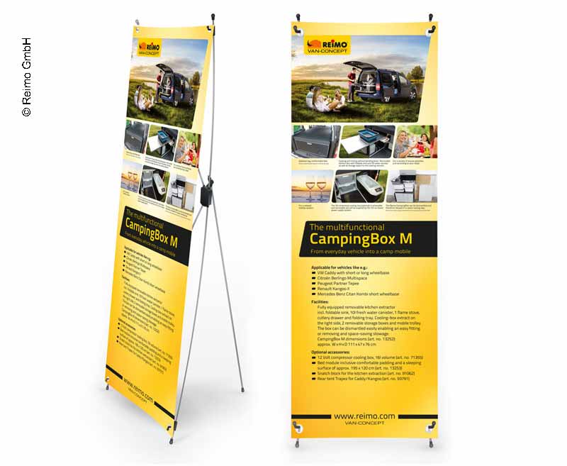 Load image into Gallery viewer, X-Banner - Motivo: Reimo Campingbox M, Inglese, Dimensioni: 60x180cm 953503
