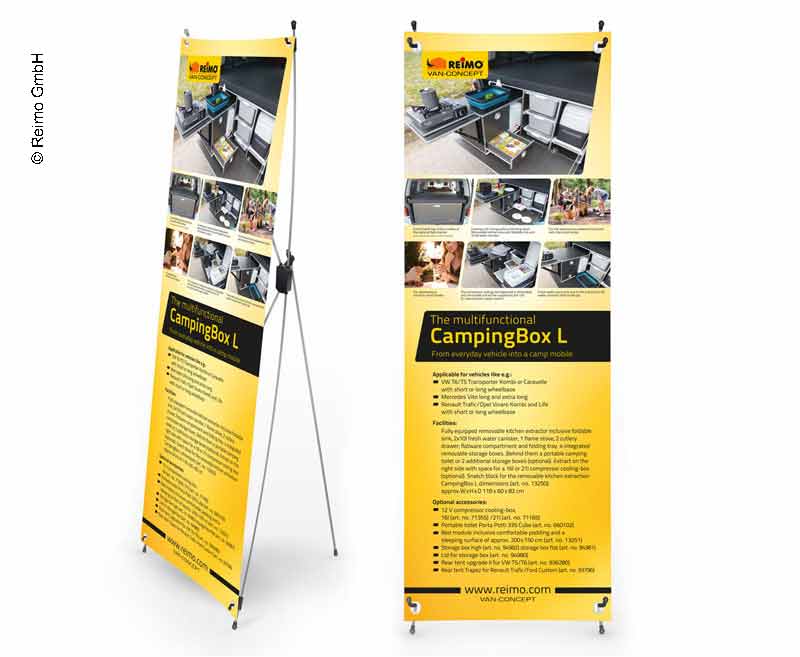 Carica immagine in Galleria Viewer, X-Banner - Motivo: Reimo Campingbox L, Inglese, Dimensioni: 60x180cm 953504
