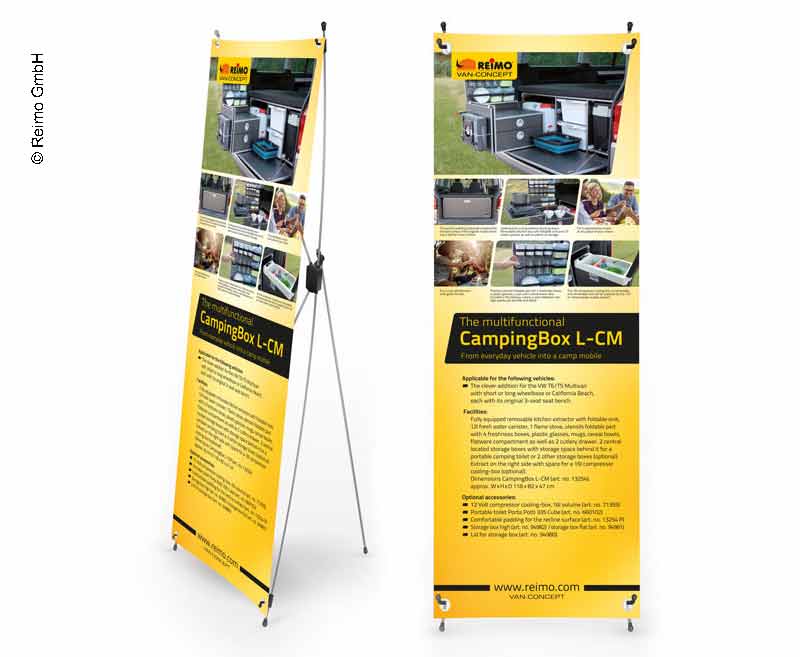 Load image into Gallery viewer, X-Banner - Motivo: Reimo Campingbox L-CM, Inglese, Dimensioni: 60x180cm 953505
