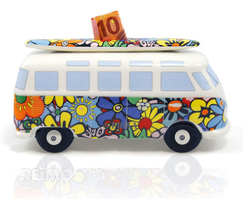 Salvadanaio VW Collection Bulli Flower con tavola da surf, porcellana di porcell 955693